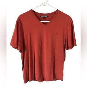 Michael Kors Men’s Rust Color V-Neck Liquid Cotton Short Sleeved Tee Shirt L